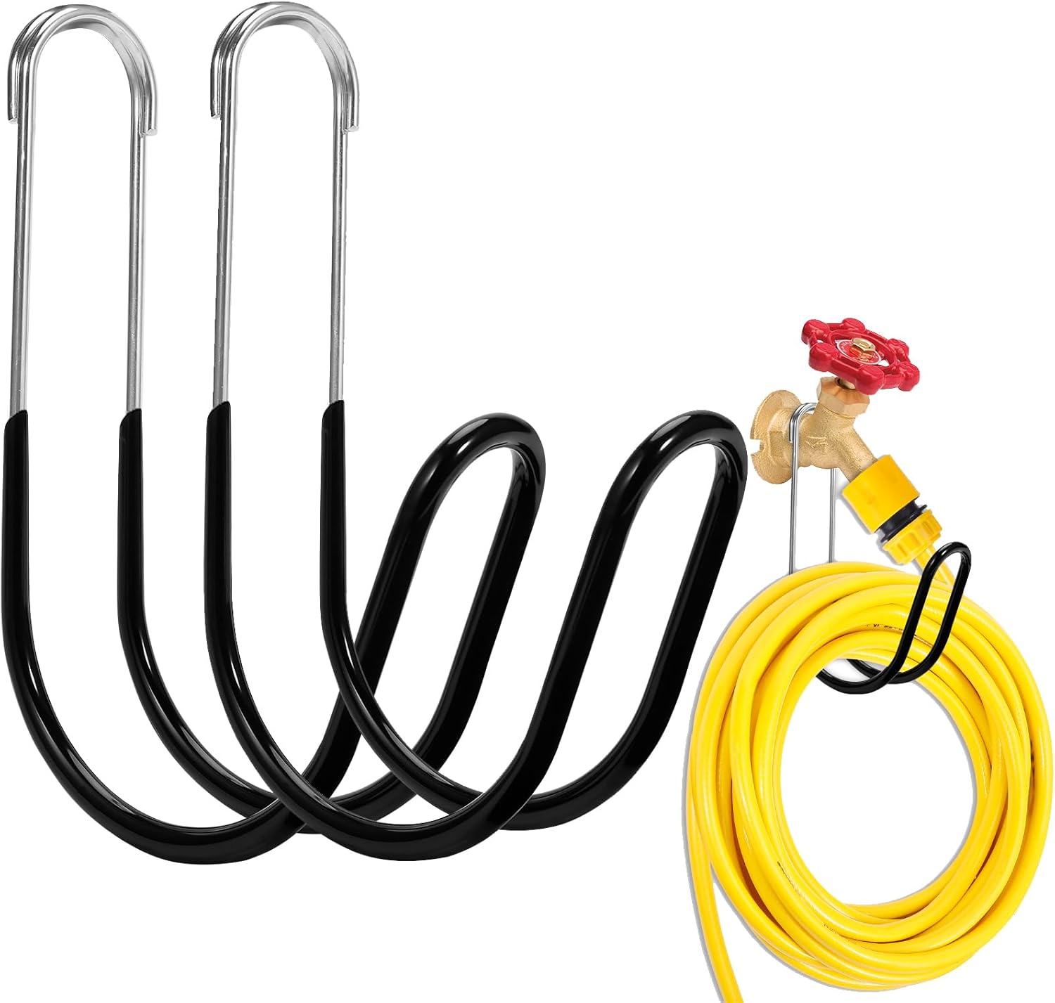 Garden Hose Holder Water Hose Hanger Wall Mounted,304Stainless Steel Solid Hose Hook Holds Up to 50Ft Garden Hose, Expandable Hose, Water Hose(Black Paint 2pcs)