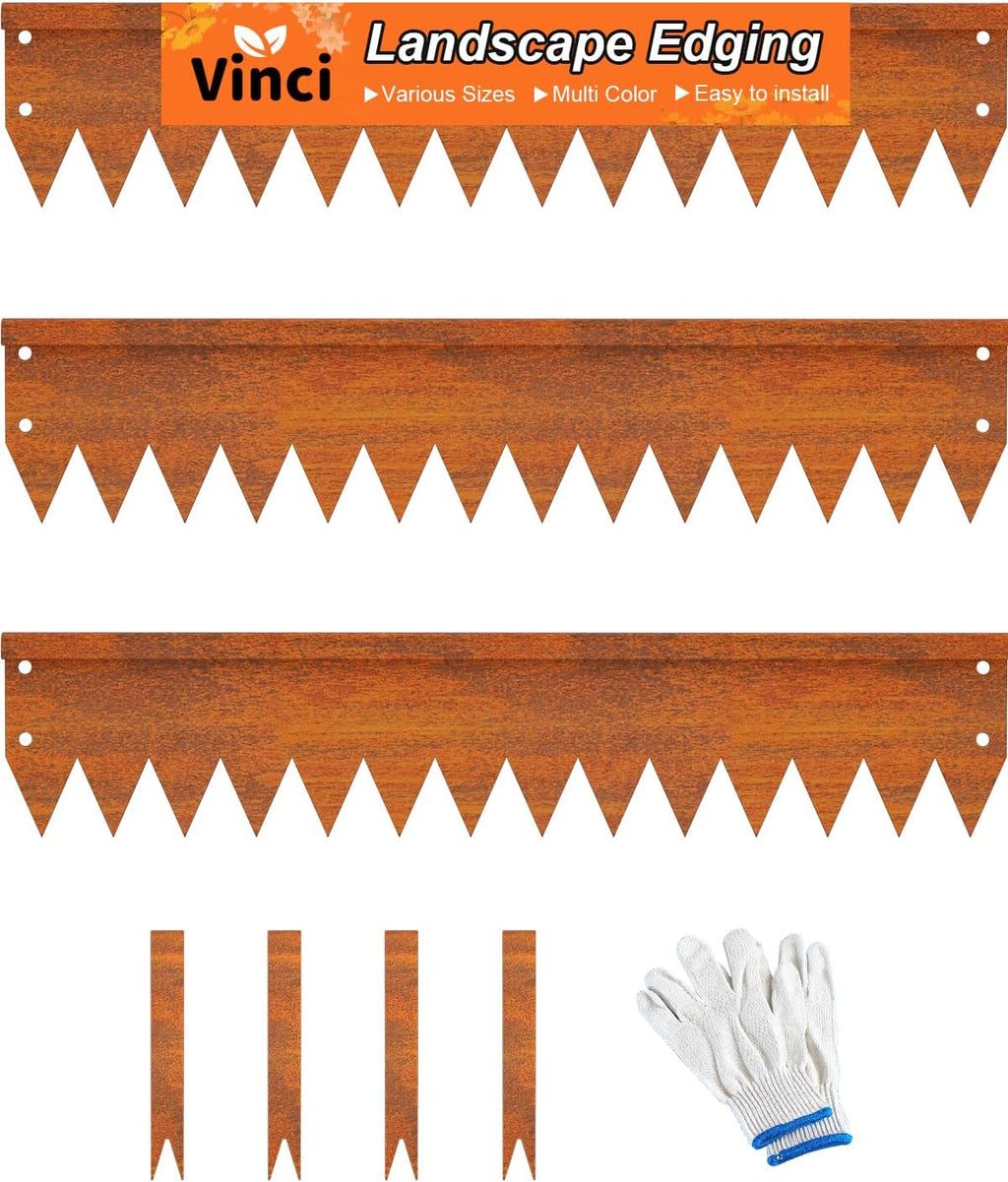 Vinci Landscape Edging Border, 40" L x 6" H 3Pack 10FT Total Rusted Corten Steel Garden Edging with Spikes, Sturdy Elegant Metal Lawn Broder for Flower Beds, Pathways, Paver Edges and Yard