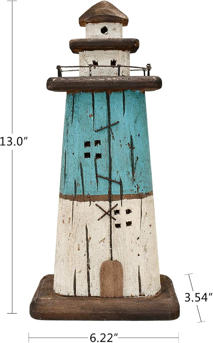 Attraction Design Wooden Lighthouse Decor, Decorative Nautical Lighthouse Rustic Ocean Sea Beach Themed Lighthouse Decoration, Handcrafted Tabletop Nautical Themed Home Decor Bathroom Decor (13“H)