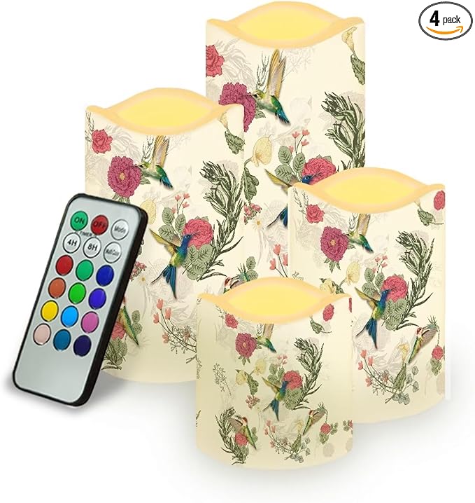 Ystardream Hummingbird Electric Candles Battery Operated Vintage Elegant Flameless Flickering Candles with Remote Control Timer for Christmas,Thanksgiving,Party Wedding Decoration,4 Pack