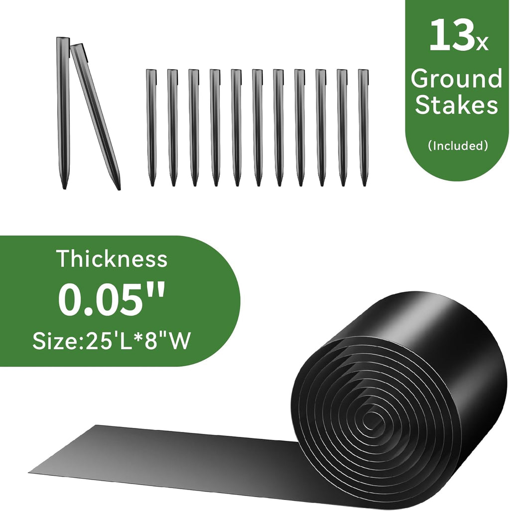 Worth Galvanized Steel Landscape Edging 4.5" x100' Metal Garden Edging Roll Flexible Bender Border with 31Pcs Stakes for Lawn, Flower Bed Edges, Black