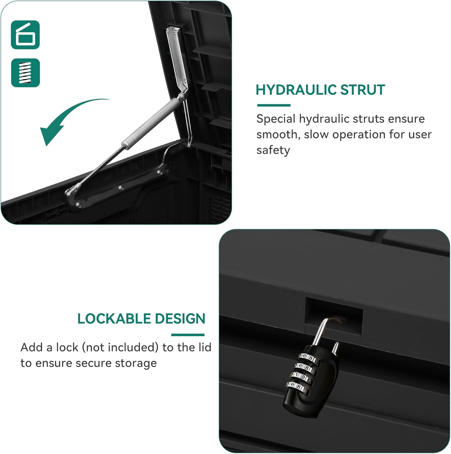 YITAHOME 80 Gallon Outdoor Storage Box, Large Water Resistant Resin Deck Box, Indoor Outdoor Lockable Rattan Storage Container for Patio, Garden, Cushions, Tools, Equipment (Black)