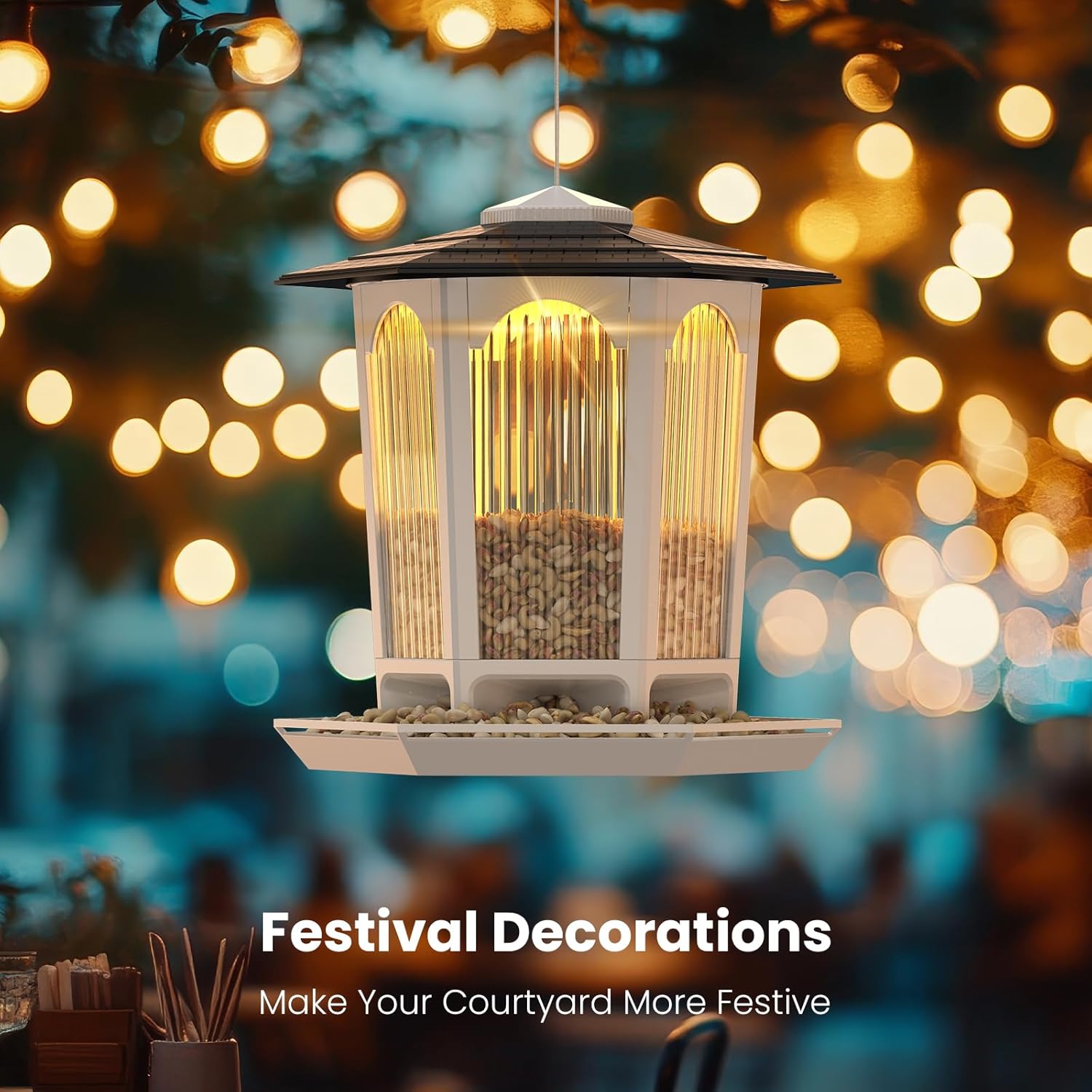 Solar Bird Feeders for Outdoors Hanging - Attract Wild Birds & Cardinals, Elegant Minimalist Design, Garden Décor, Unique Gift