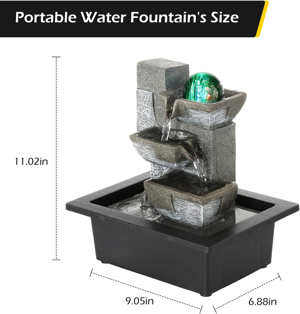 Dyna-Living Water Fountains Indoor Desktop Fountain Relaxation Waterfall Indoor Portable Feng Shui Fountain with LED Light Home Decoration