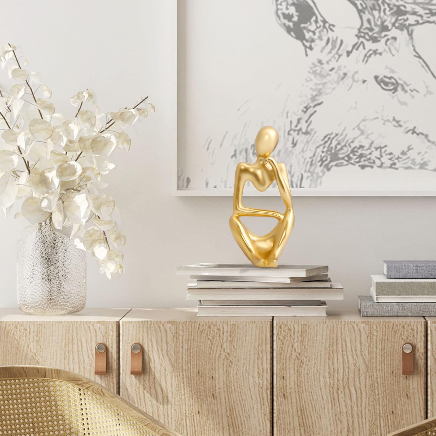 INNOLITES Resin Statue Thinker Style Decoration Abstract Sculptures Collectible Figurines for Home Decor Modern Office Shelf Desktop（Gold-Right
