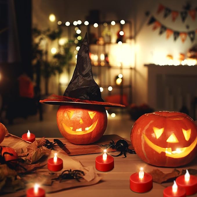 Tea Light Candles with Remote Control,24pack Flickering Flameless LED Candle,Long Lasting 400+Hours,Battery Operated with Timer for Home Decoration Seasonal &Festival Celebration Red