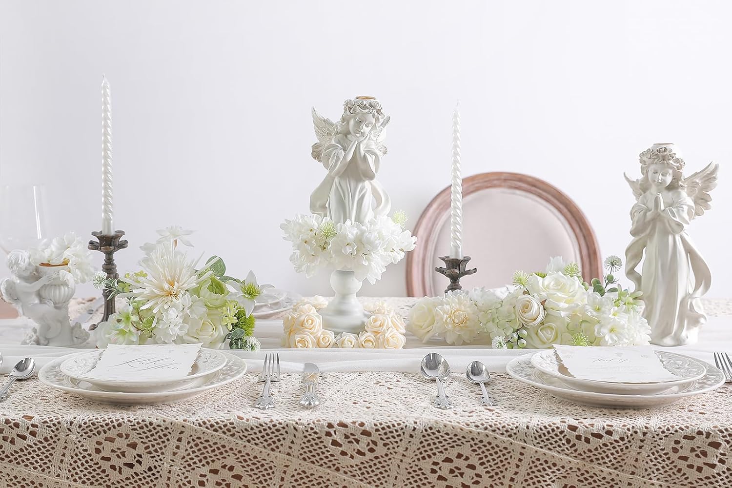 White Artificial Flower Box Set Silk Fake Flowers for DIY Centerpieces Cake Decorations, Wedding Bouquets, Boutonnieres, Home Decor (White Green)