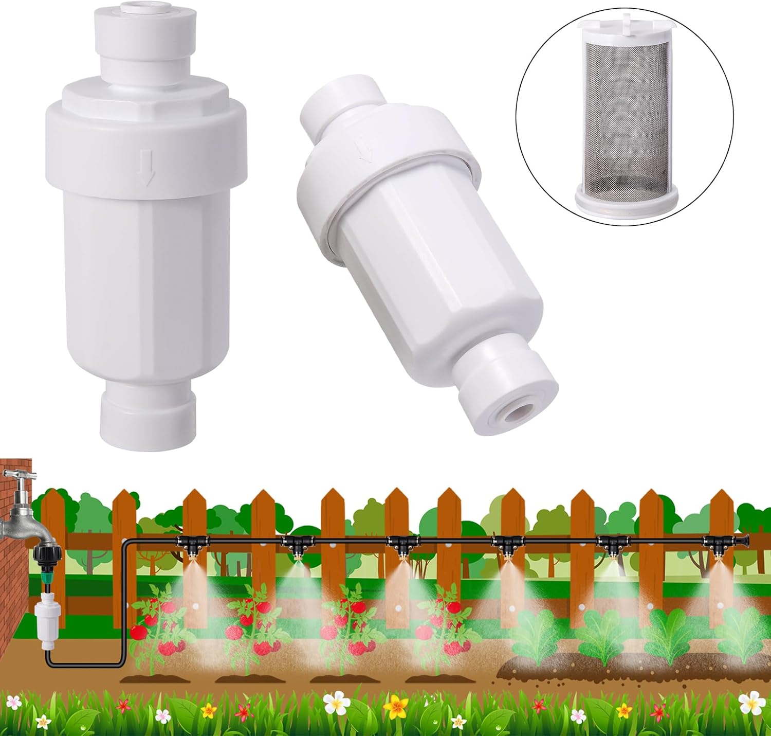 2pc Misting System Filter 100 Mesh Calcium Inhibitor Filter for 1/4 Tubing Quick Connect for Outdoor Cooling System Patio Outdoor Misting System, Prevent Blockage