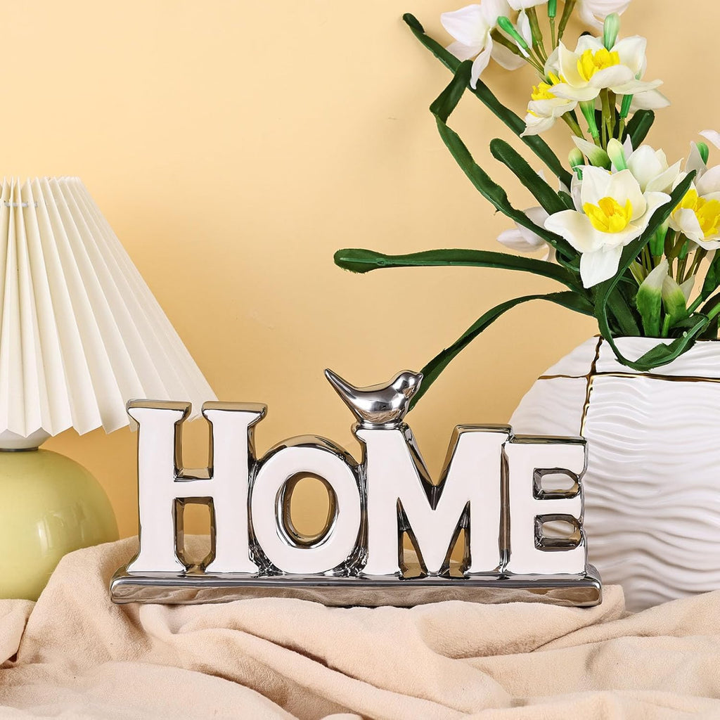 Love Sign Decoration,White and Silver Love Signs for Home Decor,Bird Sculpture Personalized Love Decor,Chrome Style Figurine Decorative Ornaments for Living Room,Bedroom,Desktop (Home, White+Silver)