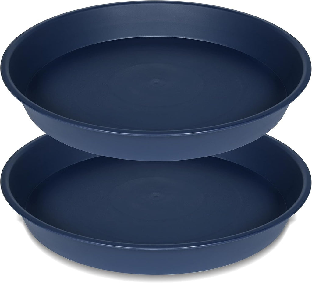 2 Pack of 14 inch Plant Saucers Bird Bath Bow Round, Plastic Plant Saucer Tray for Pots, White Planters for Indoor Plants, Plant Trays for Planter 12-15" (14", Blue)