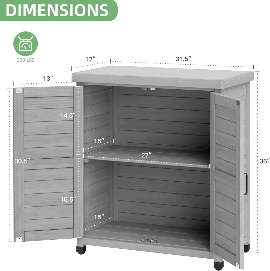 Potting Bench with Storage Cabinet and Metal Table Top for Outdoor Patio, Garden Furniture Wood Workstation