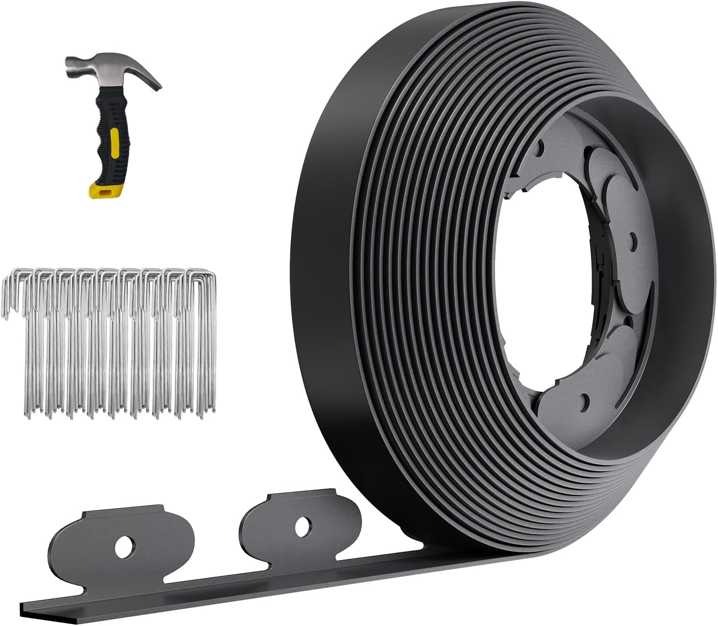 33FT Landscape Edging 2 in Tall with 45 Spikes, Garden Edging Border and 1 Hammer, Plastic Landscape Edging Border Lawn Edging for Landscaping, Flower Beds, Yard