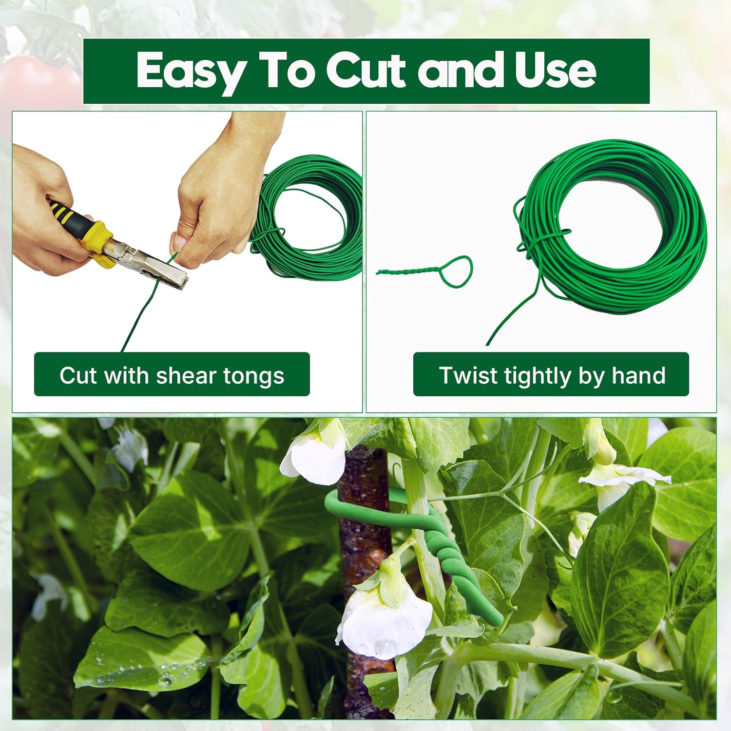 100 Feet Green Soft Plant Tie - 2.5mm Flexible Twist Garden Wire for Climbing Plants, Tomatoes, Bonsai & Office/Home Organizing