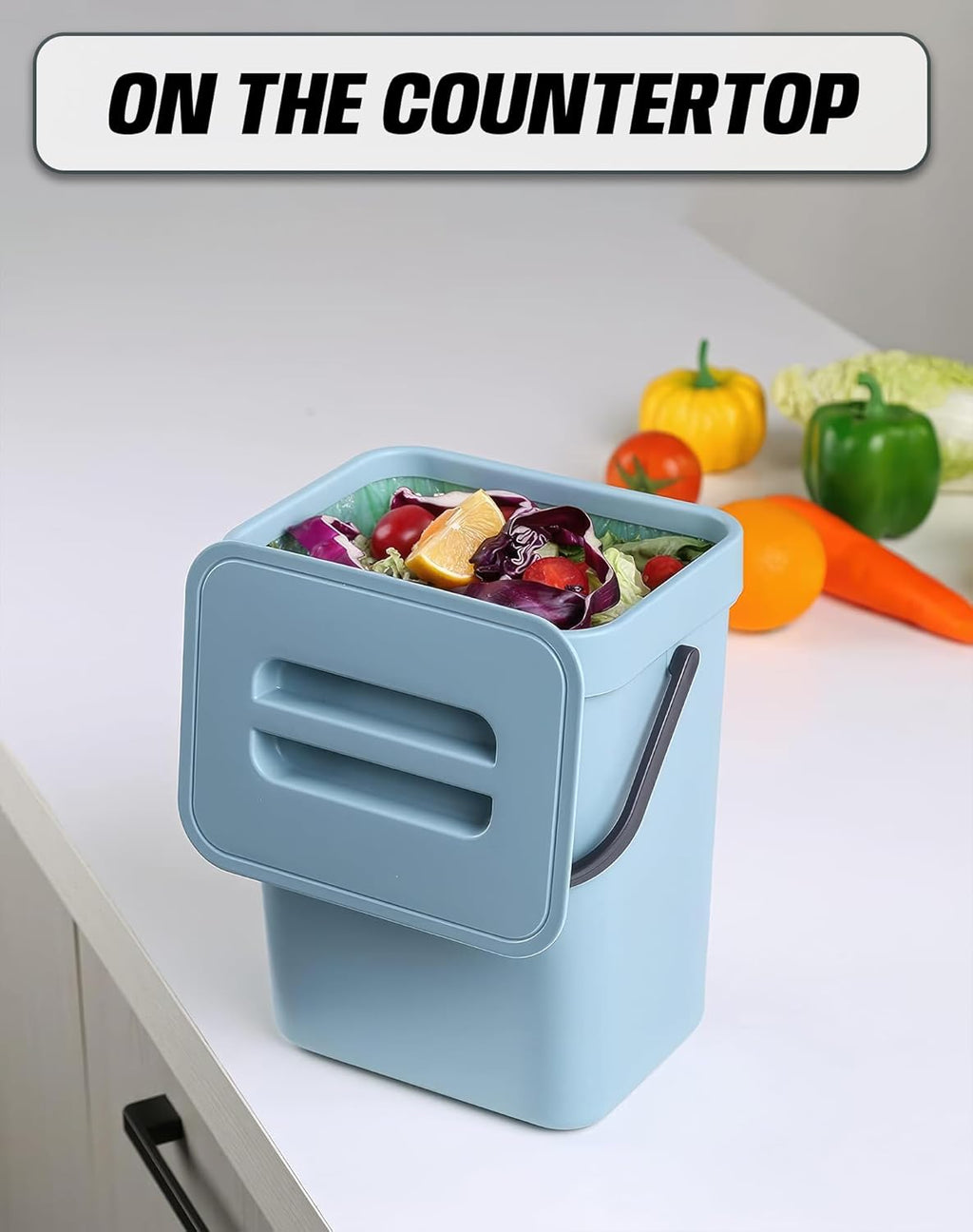 1.3 Gallon Small Trash Can with Lid - Countertop Food Waste Bin, Kitchen Hanging Trash Can for Cabinet Door/Under Sink, Small Garbage Can for Desk, 5L(Subtle Blue)