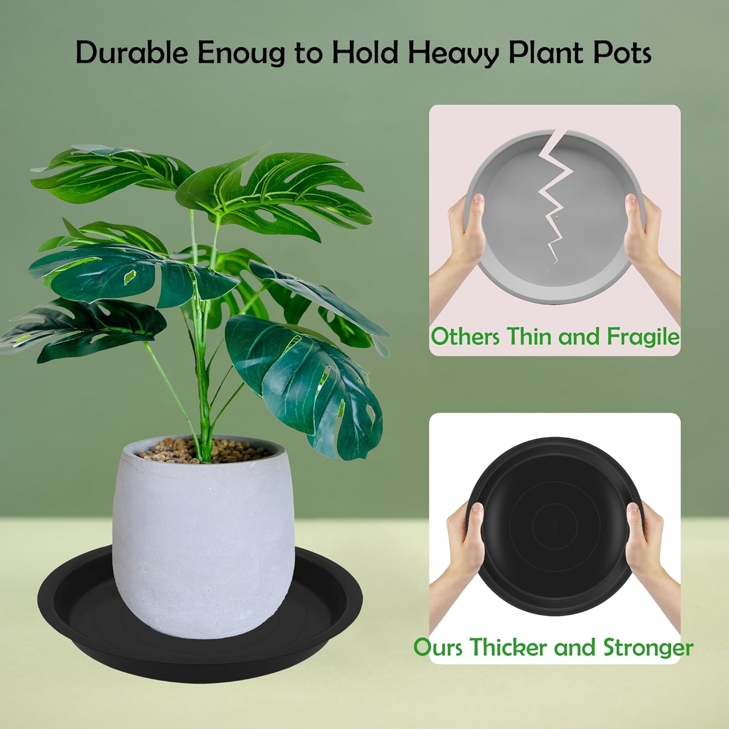12 Pack 8 Inch Round Plant Saucers for Less 6.8 Inch Pot Indoors Outdoors Plant Trays for Pots Planter Saucer Plastic Plant Drip Tray Planter Water Tray for Potted Plants(Black, 8"(12pcs))