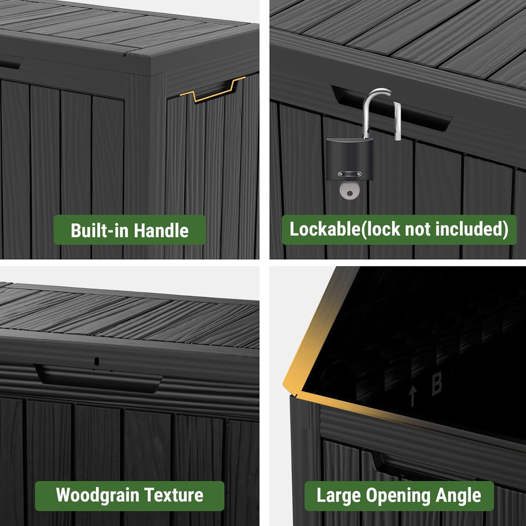 Mars Villa 45 Gallon Outdoor Storage Box, Resin Deck Box Waterproof, Storage Chest for Outside Patio Furniture Cushions, Pool Supplies, Garden Tools, UV Resistant and Weatherproof, Black