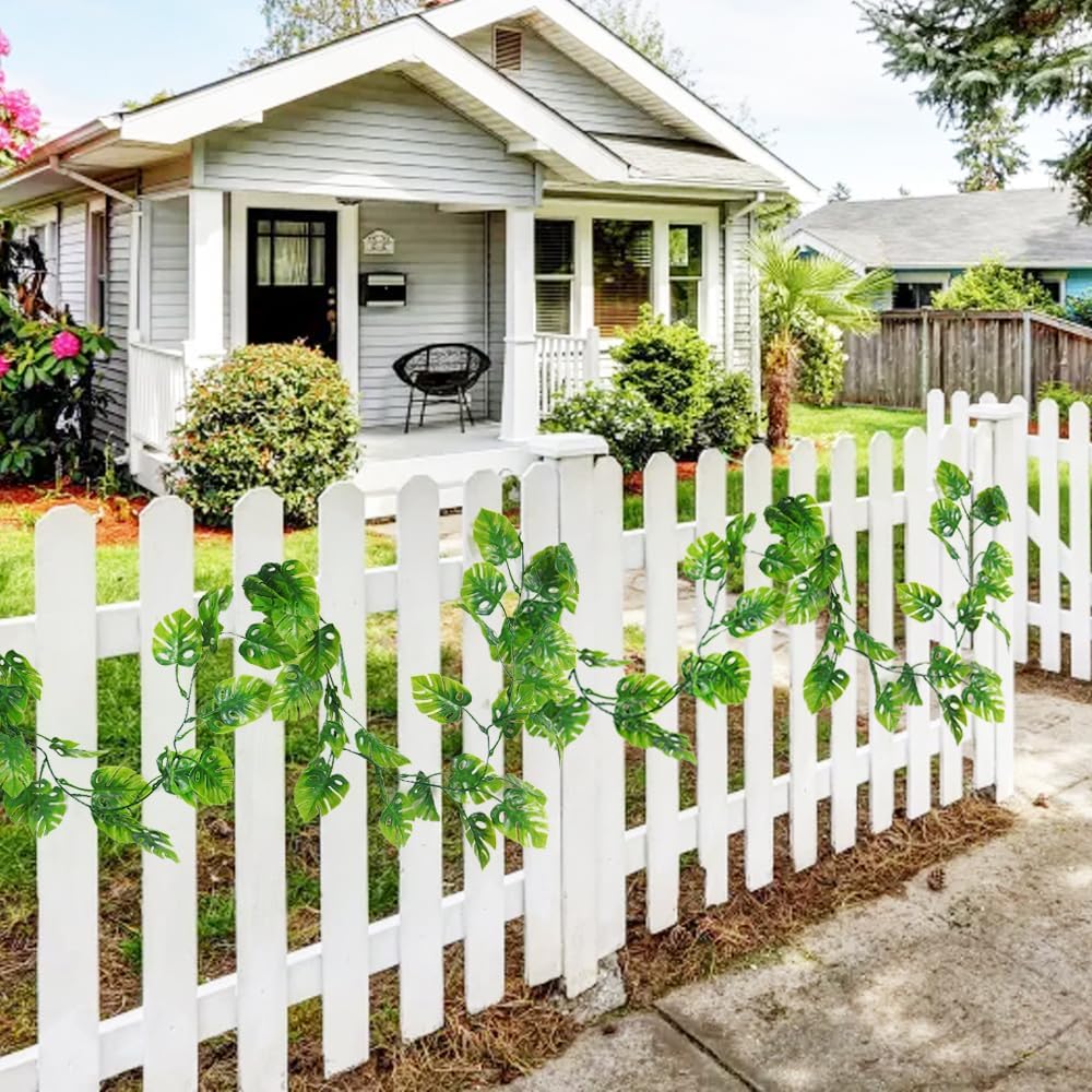 RECUTMS Artificial Monstera Leaves Vines 2Pcs 5.9Ft Fake Tropical Large Palm Leaf Greenery Garland UV Resistant Faux Ivy Rattan for Indoor Outdoor Home Garden Hawaiian Jungle Luau Party Spring Décor