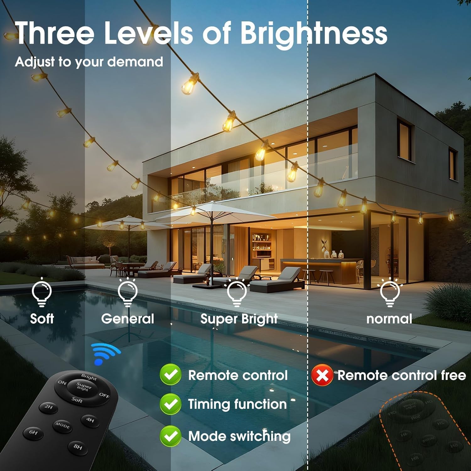 KYY 78FT(72+6) Solar String Lights Outdoor with USB Port Remote Control, LED Waterproof Solar Powered Patio with 24 Sockets, Heavy-Duty and UL Listed Porch Market Lights