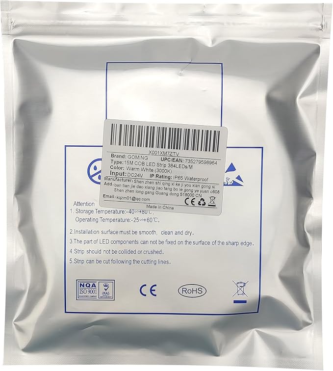 15M/49.2ft 24V COB LED Strip Light Waterproof IP65 Warm White 3000K Uniform Glow 5760LEDs CRI 93+ Flexible LED Tape Lights for DIY Cabinet Bedroom Kitchen Home Decor(No Power Supply)