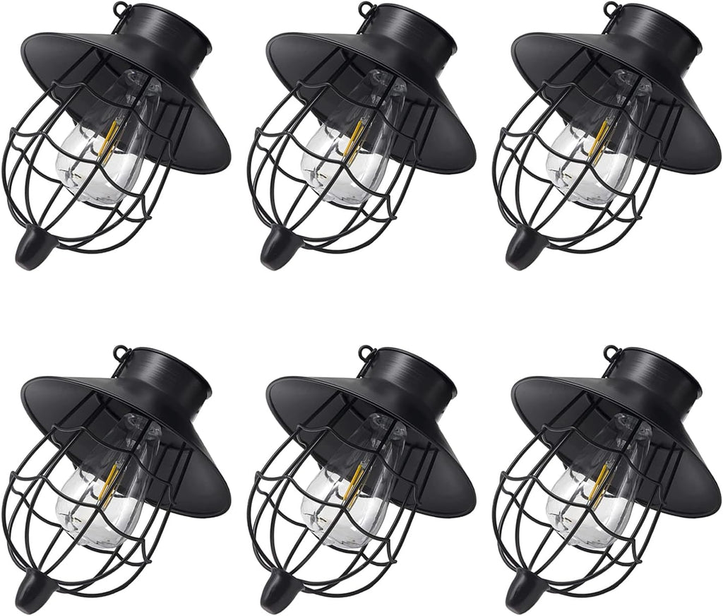 YAKii 6 Pack Solar Lantern Hanging Waterproof Outdoor Metal Solar Lamp with Warm White Light Decorate for Yard Garden Pathway Patio Porch (Black)