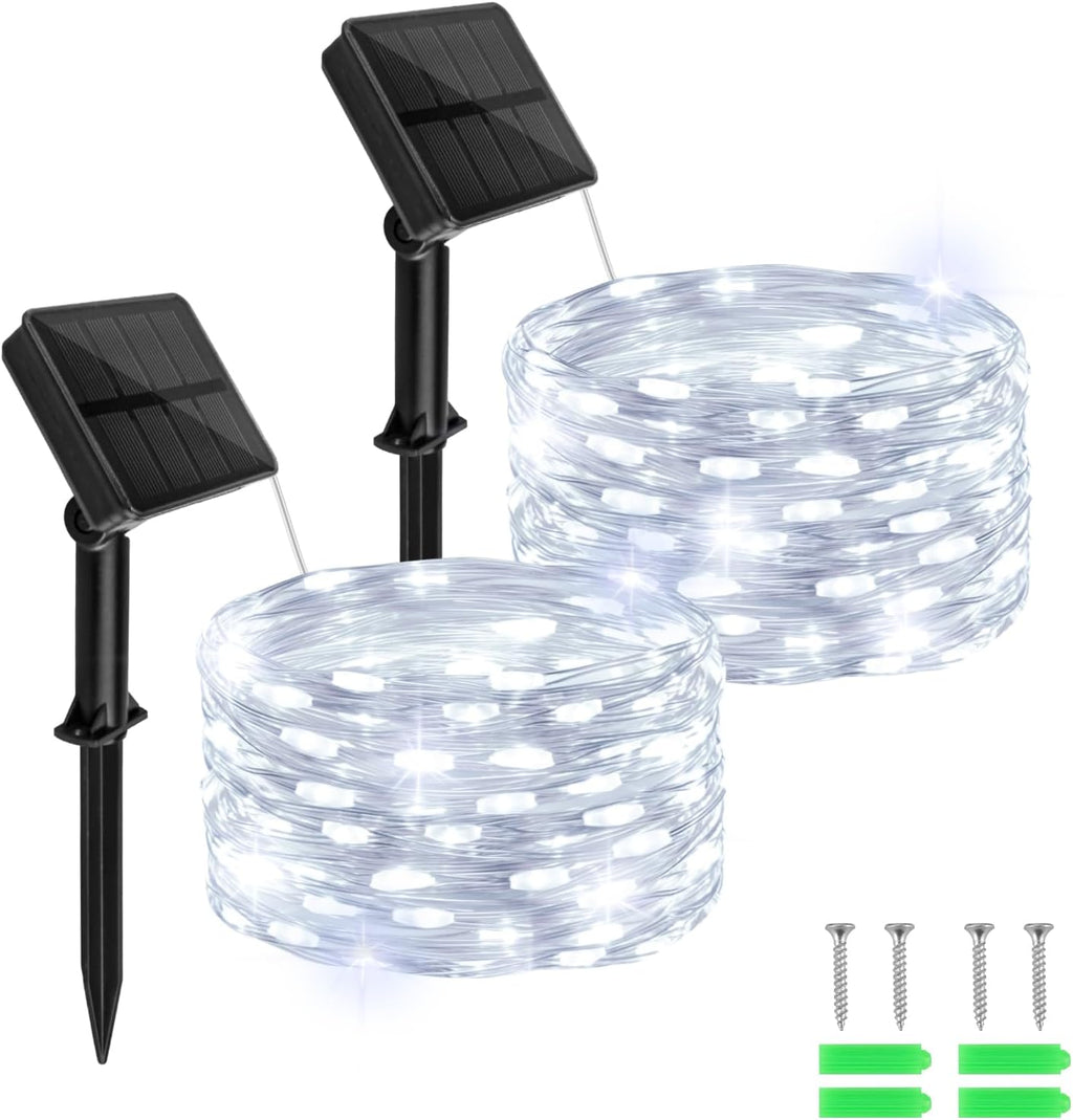 Solar Fairy Lights Outdoor Waterproof,16.4ft 50LED Solar String Lights for Outside 8 Modes 2 Packs for Patio Backyard Garden Wedding Deorations Cool White