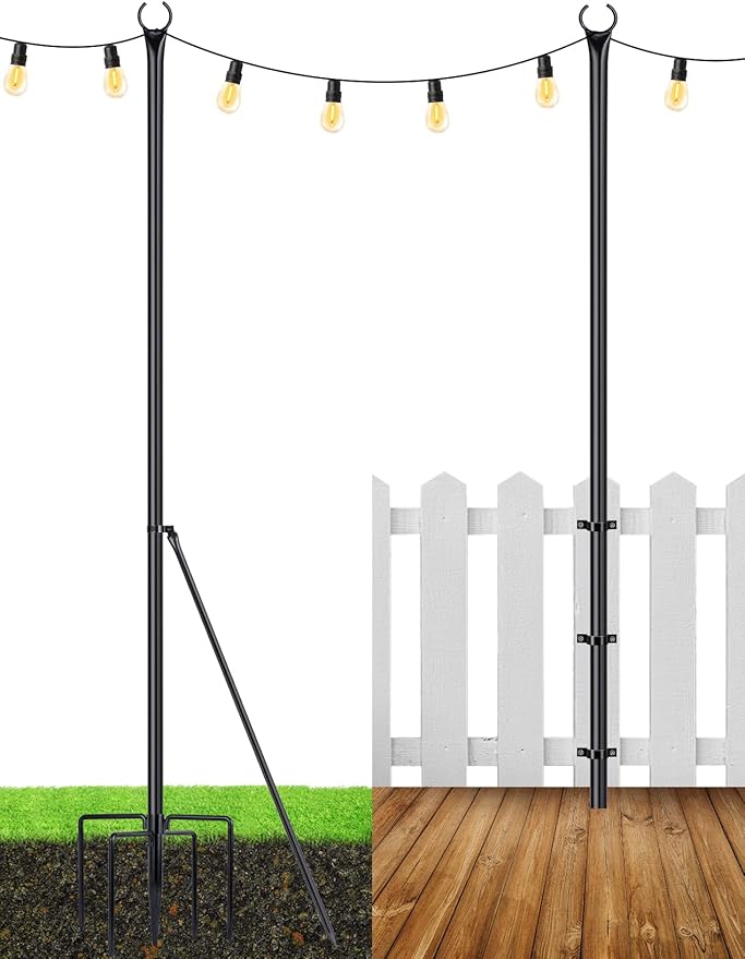 LOPANNY String Light Poles - 2 Pack 9.8FT Ft Light Poles for Outside String Lights,Outdoor Light Poles with Fork,Metal Poles Stand for Patio Deck Backyard