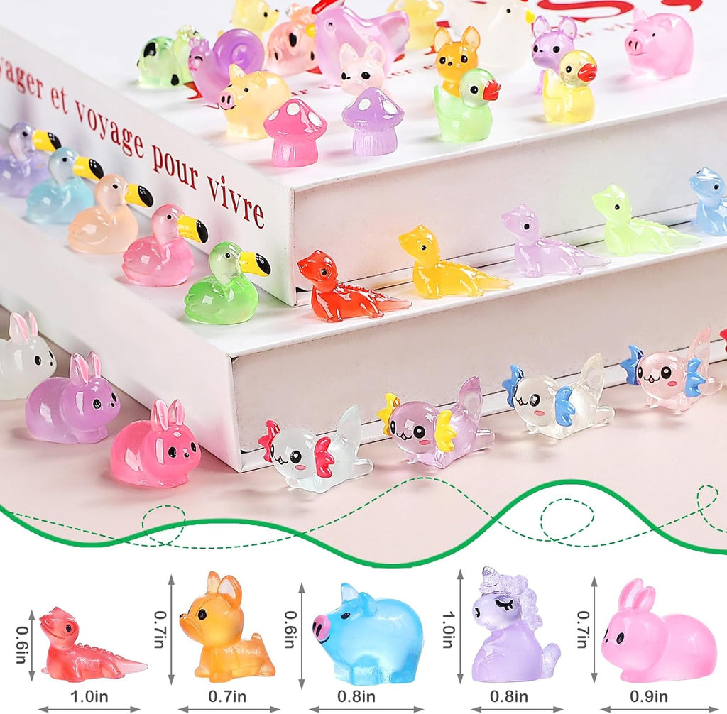 Luminous mini Resin Animals to Hide 120 Pcs Tiny Resin Animals Glow in The Dark for Miniature Fairy Garden Decoration Accessories Micro Landscape Aquarium Potted Decoration