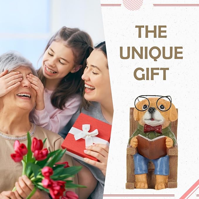 Solar Garden Decor Statues Dog Figurines Mini Fairy Garden Accessories Outdoor Lights,Garden Art Patio Porch Balcony Yard Home Lawn Ornaments,Christmas Birthdays Gifts for Mom Grandma