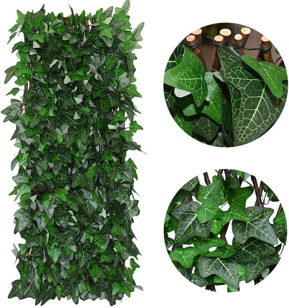 Expandable Fence Privacy Screen for Balcony Patio Outdoor,Decorative Faux Ivy Fencing Panel,Artificial Hedges (Single Sided Leaves) (2, Green-Ivy)