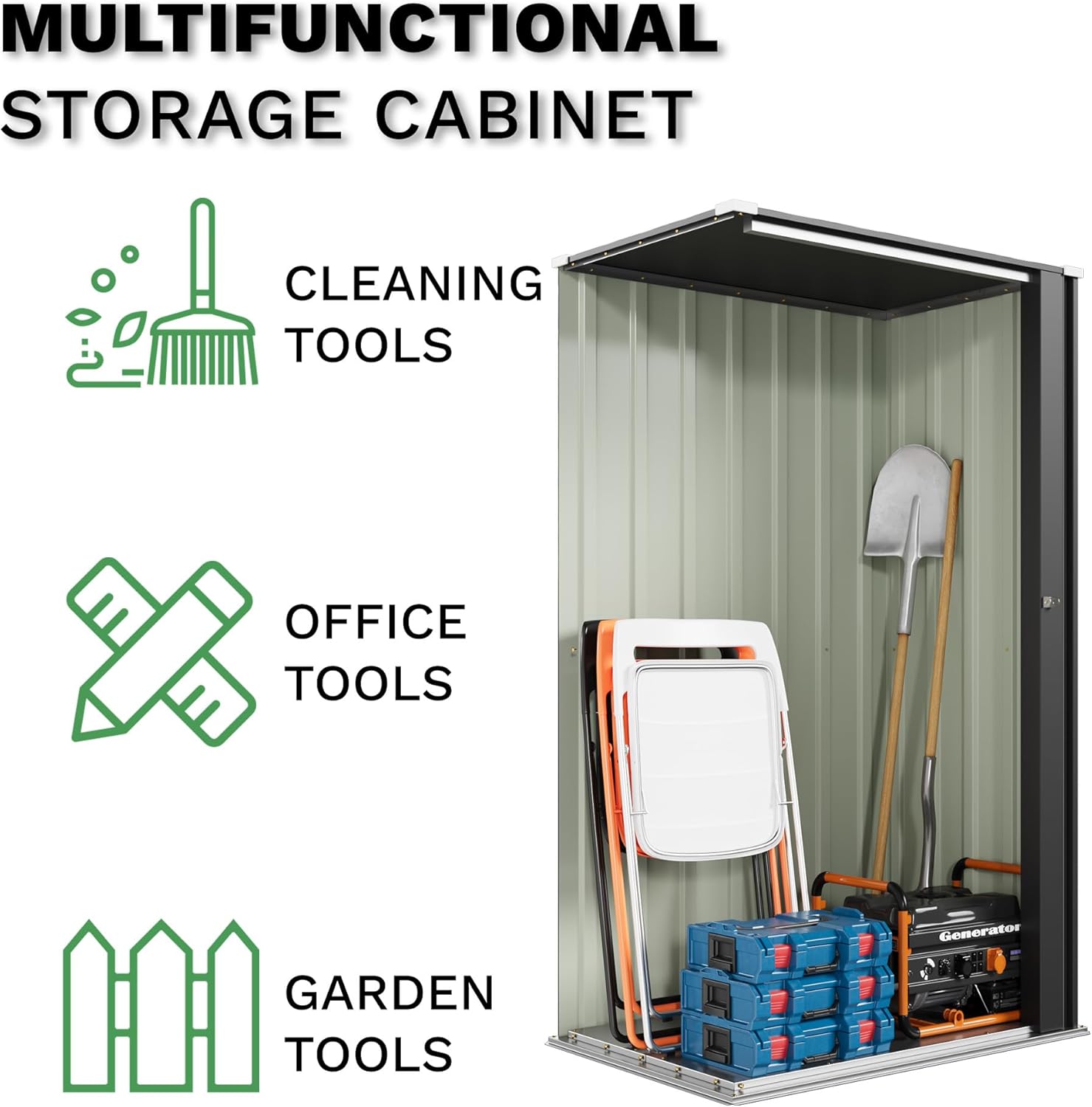 Patiowell 22 Cuft Outdoor Storage Cabinet, Metal Storage Shed with Lockable Door, Indoor Outdoor Vertical Waterproof Tool Shed Without Adjustable Shelves for Patio Garden Backyard, Black