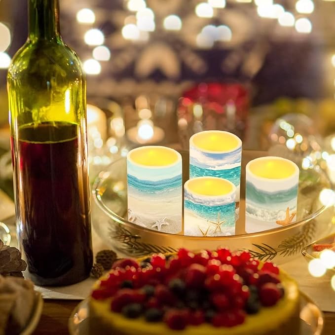 Flameless Candles Battery Powered with Multicolor Timer Remote Control Everlasting Fake Candles for Party Garden Indoor Outdoor Decor, Various Beach Starfish