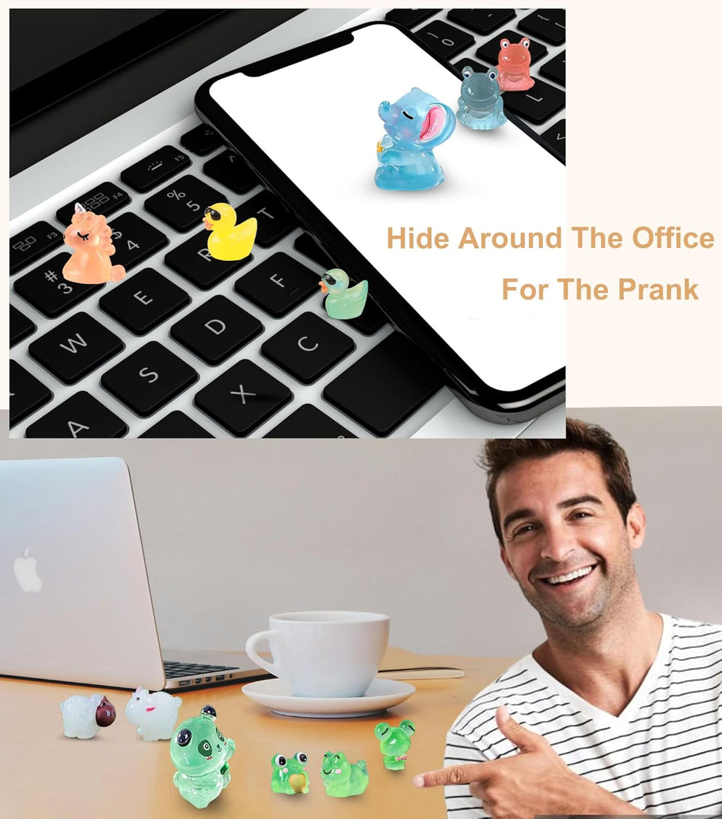 Luminous Mini Resin Animals 100 Pcs Tiny Animals Mini Ducks Owls Tiny Frogs Pandas Dinosaurs Small Birds Elephants Little Rabbits Glow in The Dark Garden Miniatures Fairy Garden Accessories