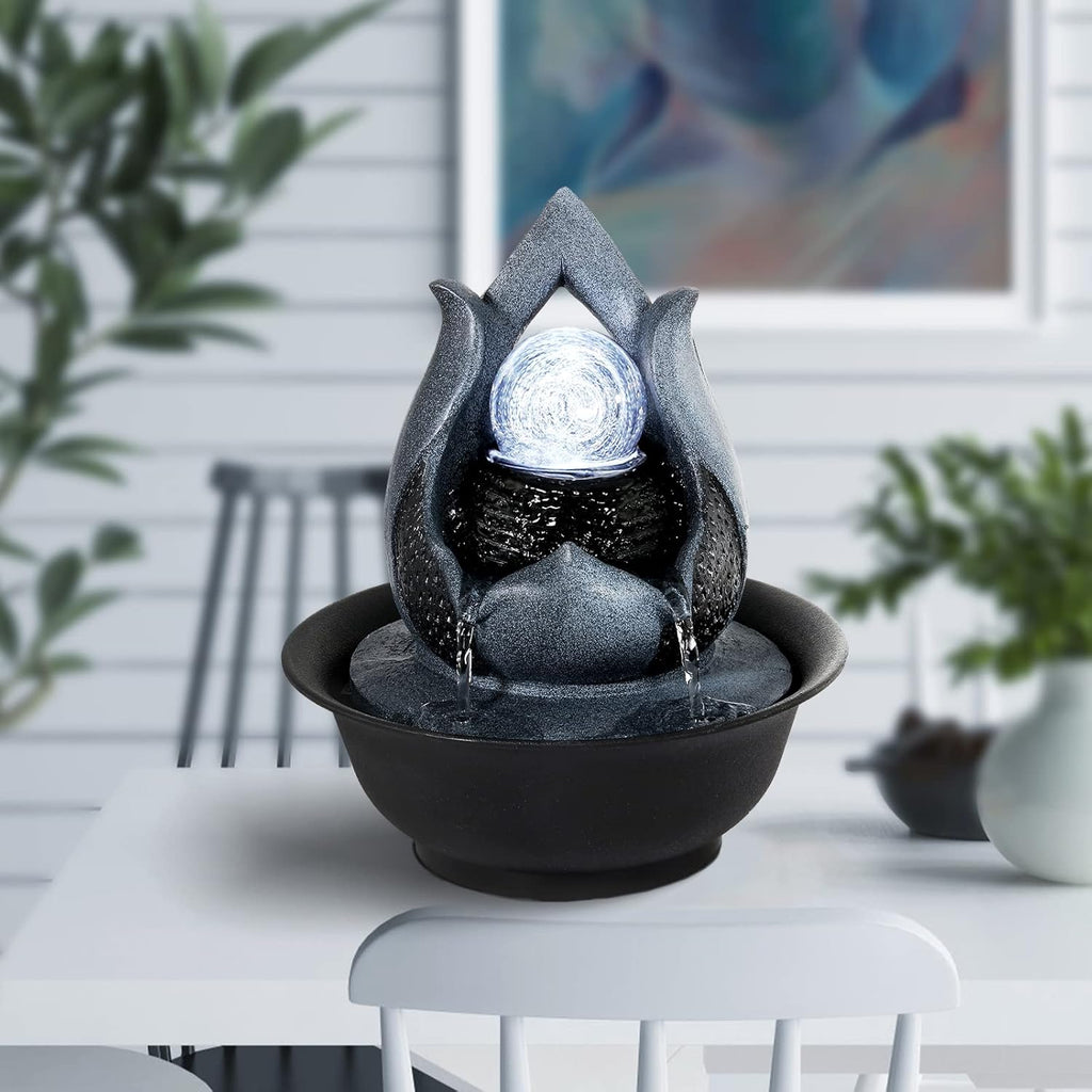 WICHEMI Indoor Water Fountain Tabletop Fountains with LED Rolling Ball, Feng Shui Zen Meditation Desktop Waterfall Fountains Calming Water Sound Relaxation Fountain for Home Bedroom Office (Style 12)