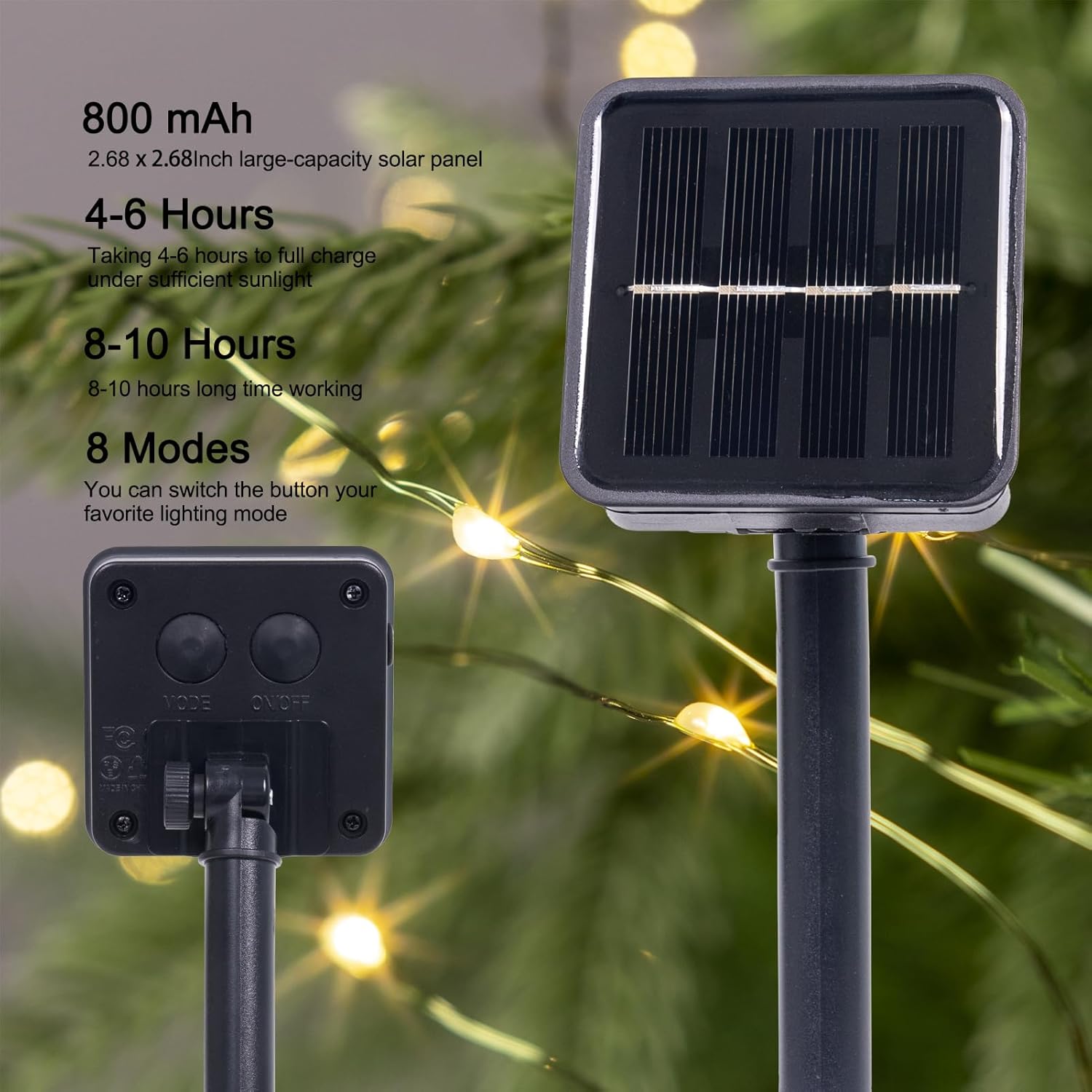 Solar String Lights for Outside,33FT 100LEDs (4 Pack) Solar Fairy Lights,Waterproof 8 Modes Outdoor String Light for Patio Garden Backyard Tree Balcony Christmas,Green Wire,Warm White