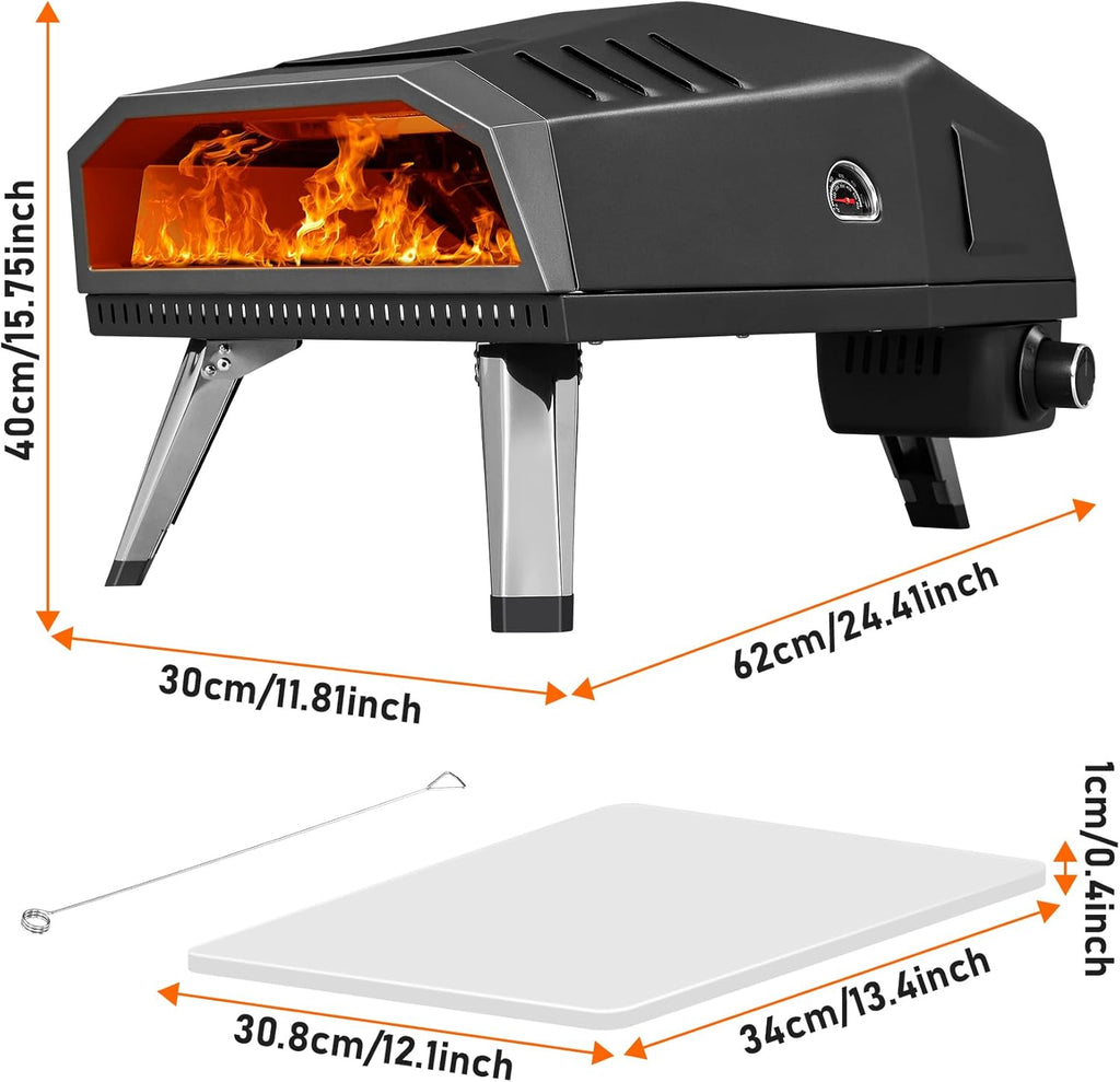 12" Pizza Oven, BOINN Pizza Oven Outdoor with Folding Design, Portable Outdoor Propane Gas Oven with Integrated Thermometer for Backyard, Camping, Picnic