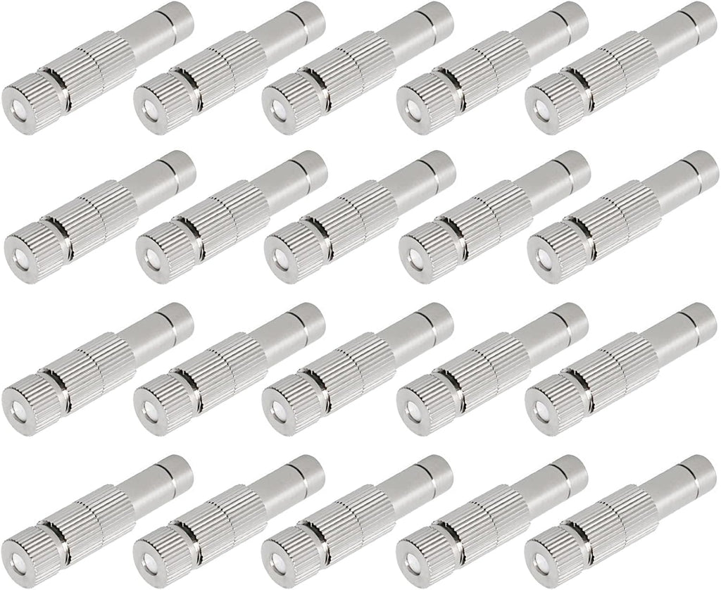 20pcs Brass Mister Nozzles, 6mm Misting Nozzles for Outdoor Cooling System, Landscaping, Air Humidification, Greenhouse Irrigation (with Filter, 0.028"/0.7mm Orifice)