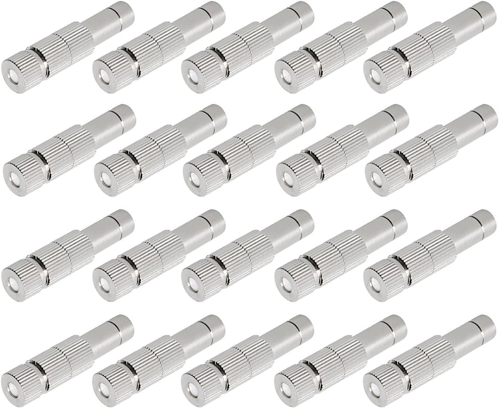 20pcs Brass Mister Nozzles, 6mm Misting Nozzles for Outdoor Cooling System, Landscaping, Air Humidification, Greenhouse Irrigation (with Filter, 0.031"/0.8mm Orifice)