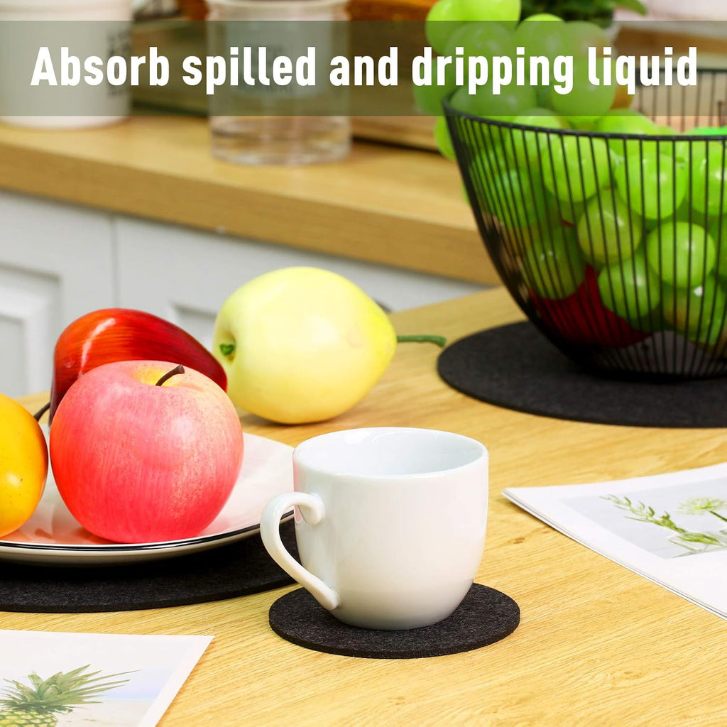 Patelai 16 Pieces Black Plant Coasters 4 Sizes Felt Cork Plant Reversible Round 4/6/ 8/10 Inch Fabric Cork Trivets Pads for Drinks Absorbent Waterproof Tray Pot for House Indoor