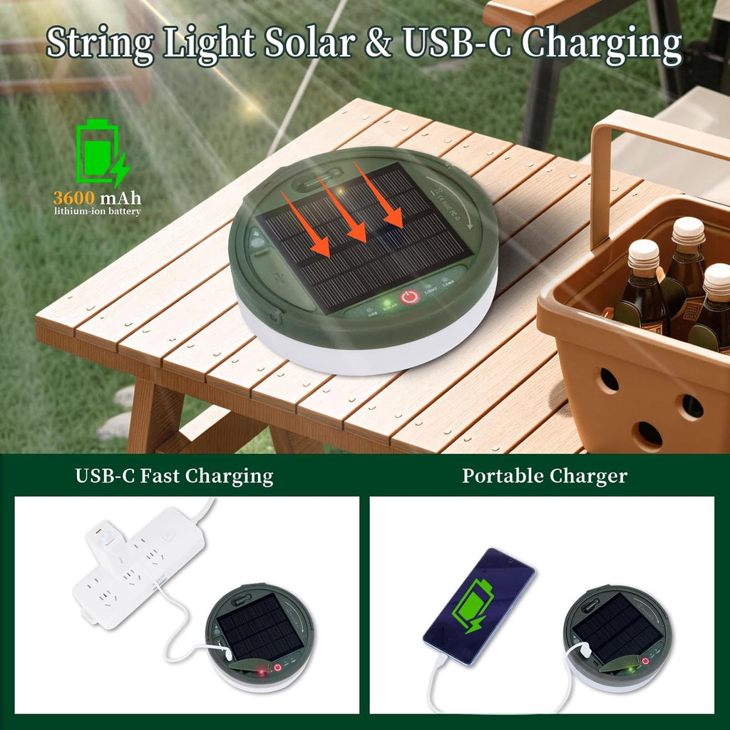 180LEDs 33FT Solar Camping String Lights,Outdoor Fairy String Lights with 13 Lighting Modes & Timer, Waterproof & Rechargeable, Camping Gear for Tent,Yard,Garden,Hiking,Travel Decor