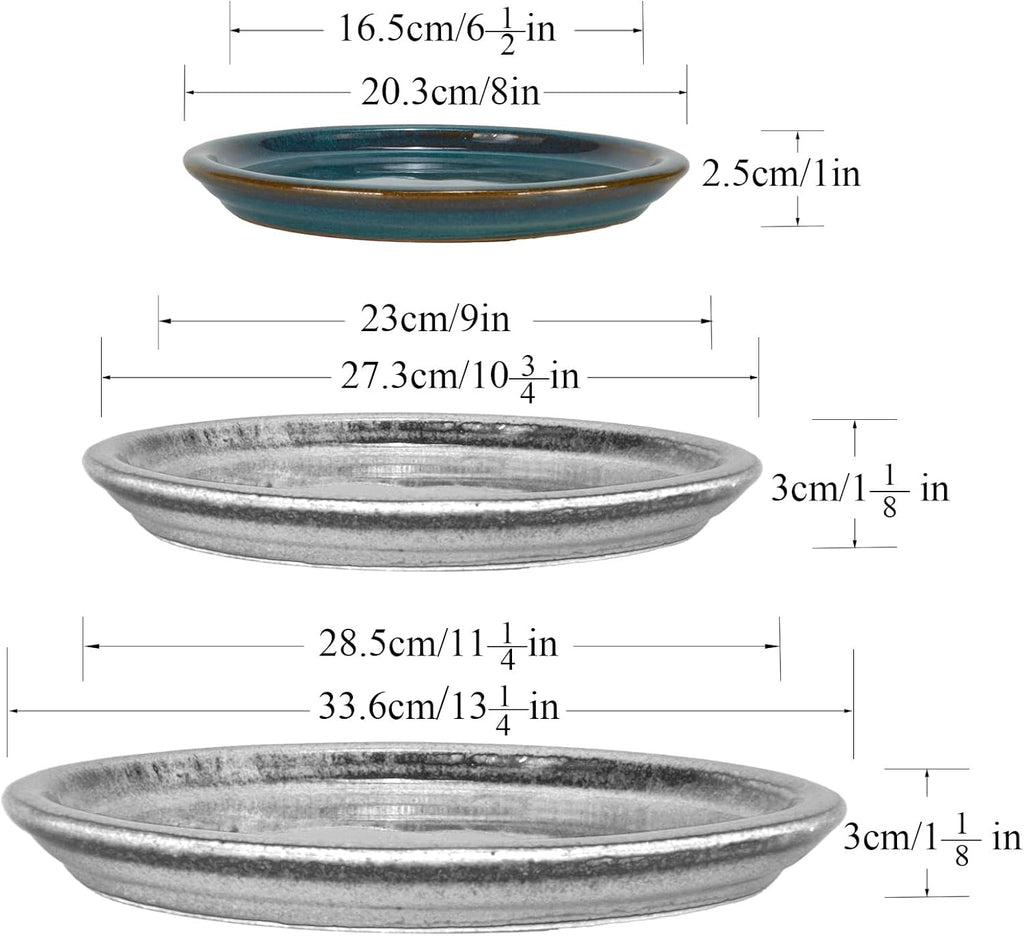 W&W Ceramic Plant Saucer - Plant Trays for Indoor Pots (Teal, 8 inches, 2 Packs)