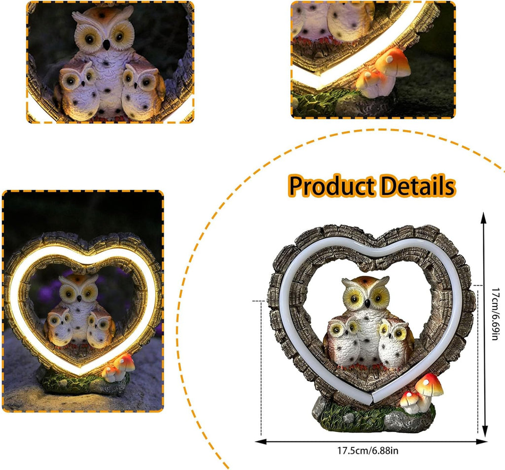 Solar Owl Garden Statue, Outdoor Waterproof Handmade Resin Statue,Garden Sculpture with Solar LED Lights, Warm Owl Statue Decoration, Suitable for Roads, Yards, lawns (Warm Owl Family)