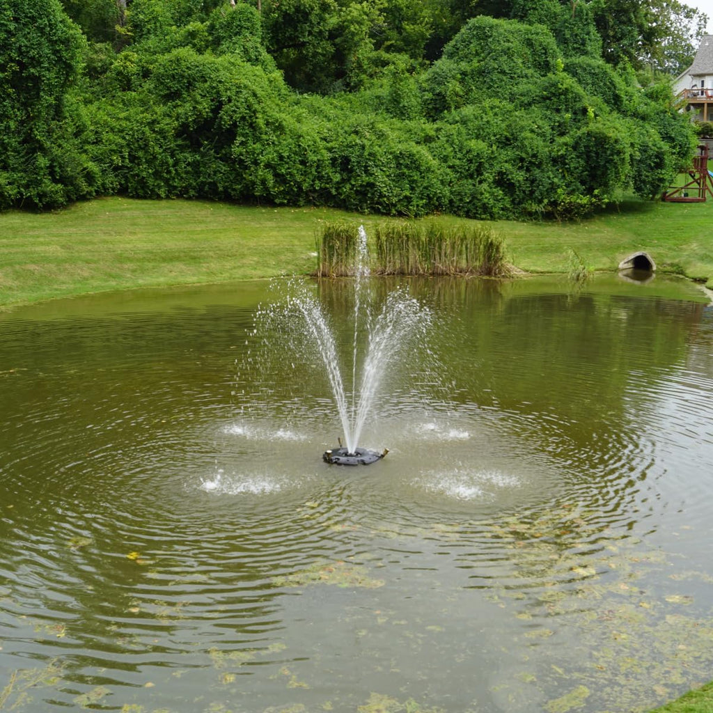 HALF OFF PONDS Floating Fountain – 1.2 HP Pond Aerator, 100' Cord – 10,000 GPH Water Pump – 11 Spray Patterns - Energy-Efficient - Improves Water Quality - For Large Ponds, Lakes & Water Gardens