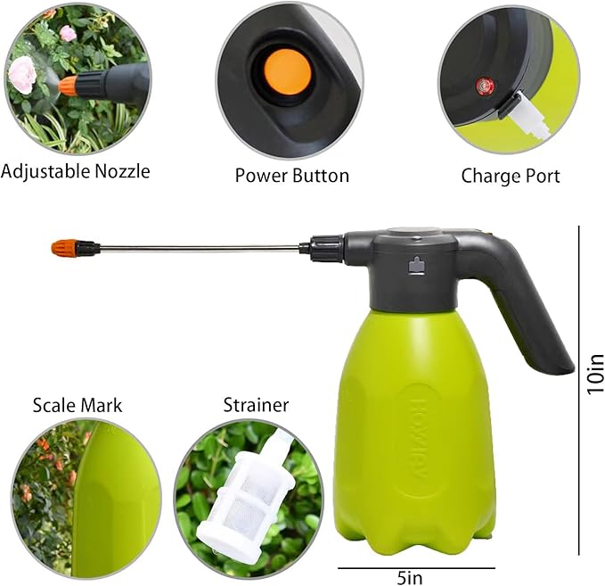 0.5 Gallon Electric Spray Bottle-Garden Sprayer,Plant Mister with Adjustable Nozzles,Rechargeable Battery Powered Sprayer,Pump Sprayer,Automatic Watering Can for Indoor/Outdoor Plants,2L Water Sprayer