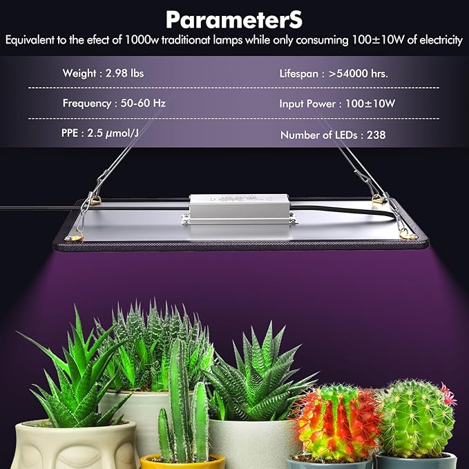 1000W LED Grow Light, Full Spectrum Plant Light, UV-IR Included Hanging Grow Lights for Indoor Plants Seedling Hydroponic Plants Veg Flower Growing Lamps for 3x3/2x2 Grow Tent (Actual Power 100±5W)