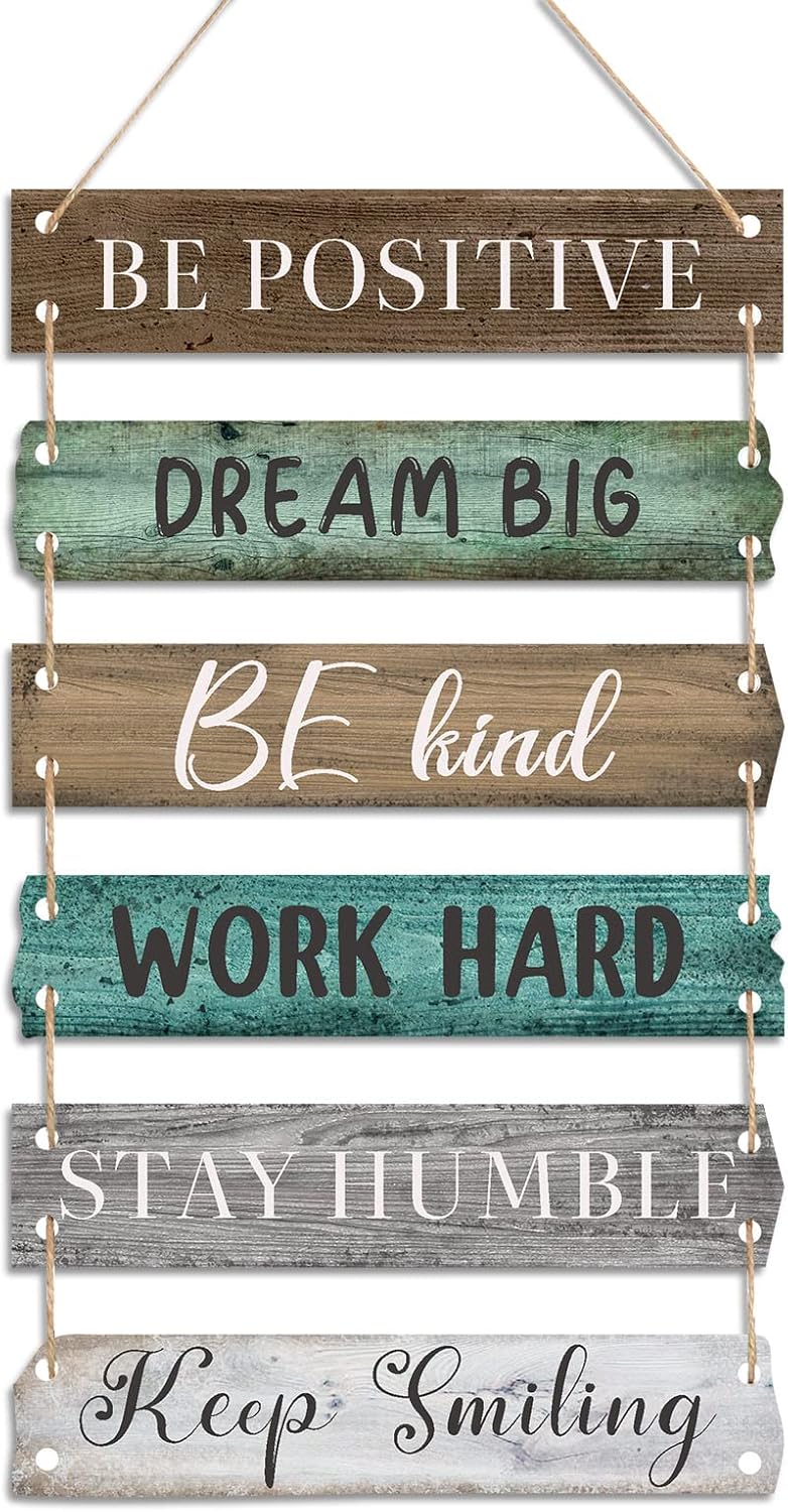 6 Pieces Rustic Wall Hanging Plaque Sign Inspirational Wall Art Farmhouse Wooden Door Signs Positive Plaque with Quotes Motivational Quote Decor for Office Bedroom Living Room(Retro Style)
