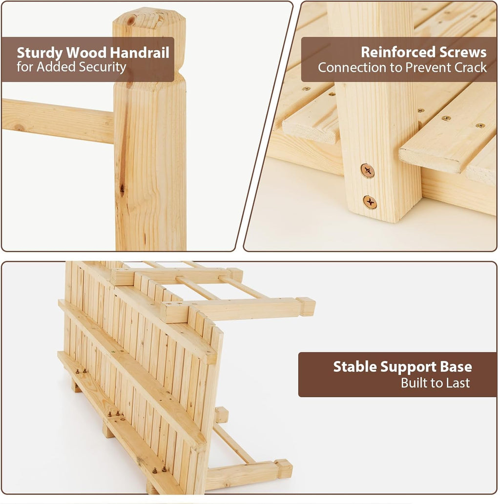 Giantex 5 ft Garden Bridge - Natural Wood Arc Footbridge Walkway with Side Railings, Decorative Wooden Bridge Landscaping for Backyard Farm Garden Creek Pond Decor, Easy to Assemble (Natural)