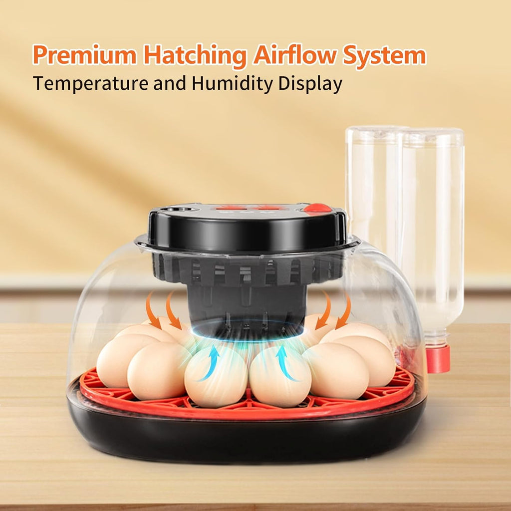 Incubators for Hatching Eggs, 12 Egg Incubator with Automatic Egg Turning and Humidity Control, Water Refill, Air Vent, 360° Viewing for Chickens Ducks Birds, Ideal for Farm, Classroom, Lab, Home Use