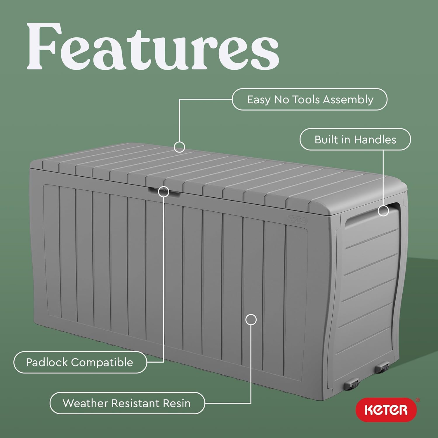 Keter Marvel Plus 71 Gallon Resin Deck Box-Organization and Storage for Patio Furniture Outdoor Cushions, Throw Pillows, Garden Tools and Pool Floats, Light Grey