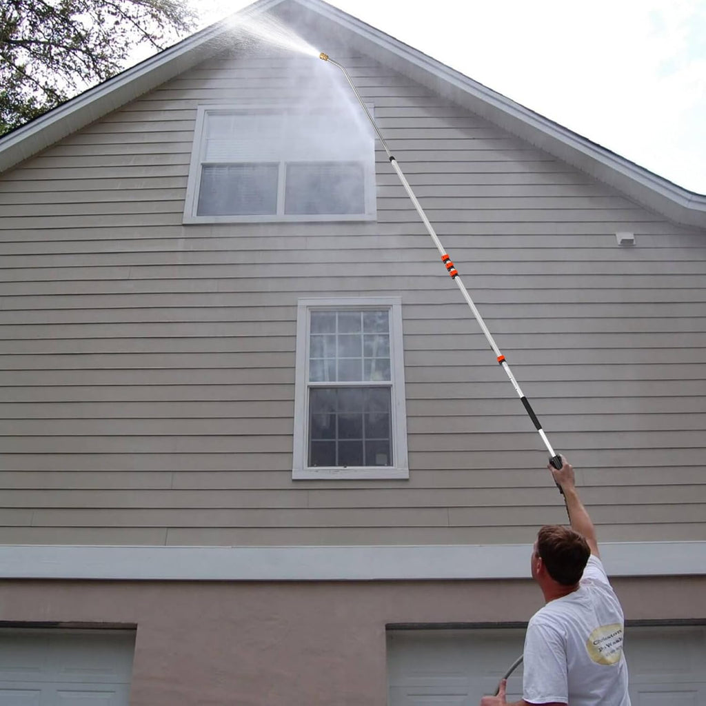 Tecoloy 24 FT Telescoping Pressure Washer Wand with Power Washer Extension Wand, Support Belt, Gutter Cleaner Attachment, 5 Spray Nozzle Tips and 2 Hose Inlet Adapters