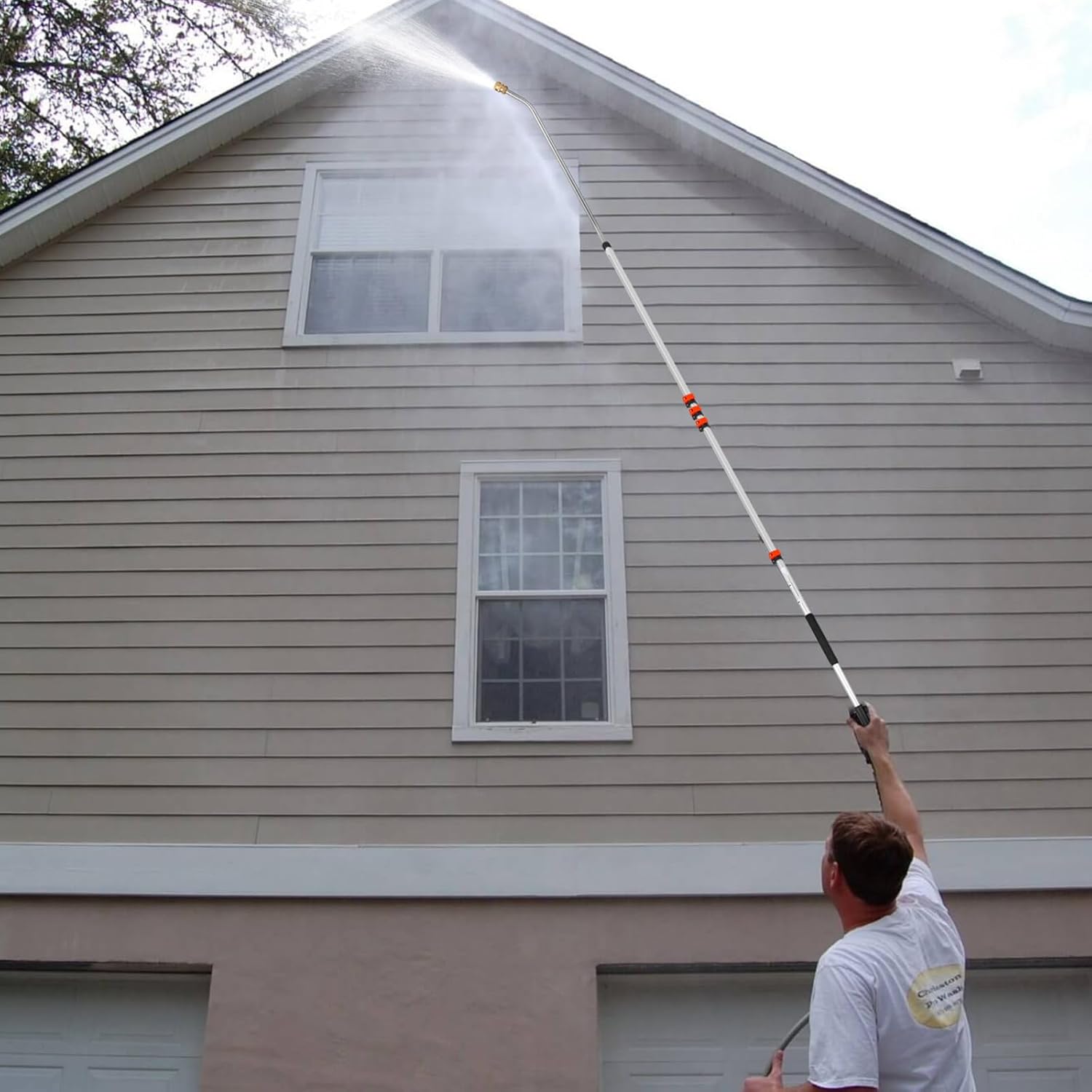 Tecoloy 24 FT Telescoping Pressure Washer Wand with Power Washer Extension Wand, Support Belt, Gutter Cleaner Attachment, 5 Spray Nozzle Tips and 2 Hose Inlet Adapters